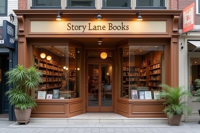 Exterior view of Story Lane Books storefront in Seoul, showing the entrance and signage
